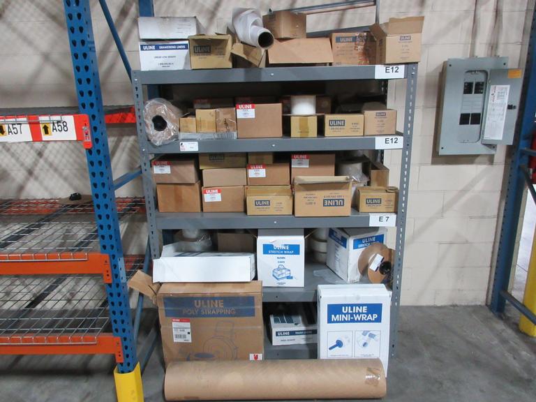 Metal Adjustable 5 Shelf Unit with Uline Packing Supplies, Bags, Stretch Wrap, Tape and More