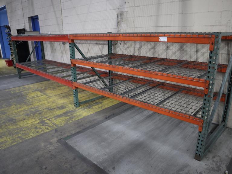 Pallet Racking: (3) 59"H x 42" Uprights, Teardrop Style, (3) 8' (2) 12' Shelves and Wire Decking. *No Contents*