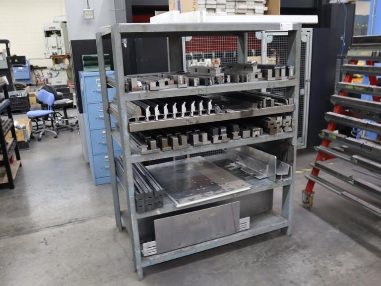Press Brake Dies and Lower Die Holders Tall and Short for Amada Press Brakes on Welded Steel Shelving