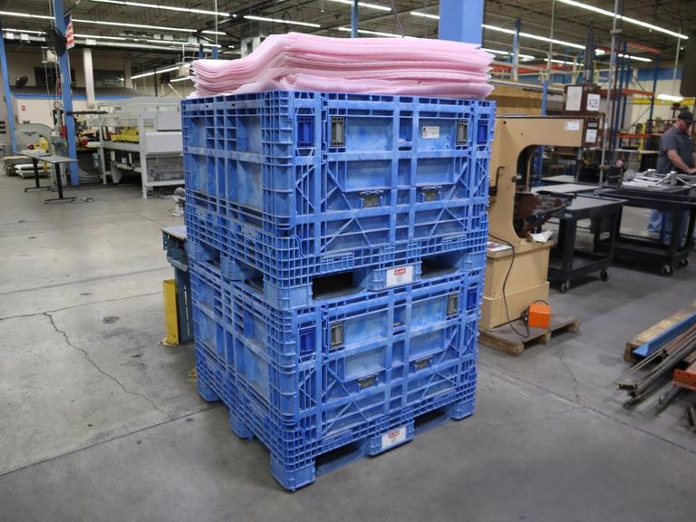 Uline Folding Plastic Crates 48"x45"x44" Filled with Foam Sheeting