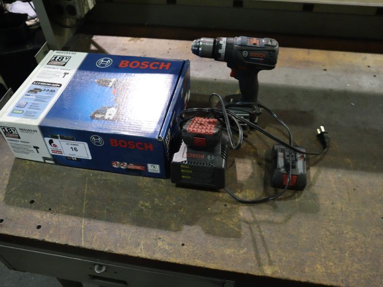 Bosch 1/2" Cordless Hammer Drill, 18 Volt, 3 Batteries, Charger, Case