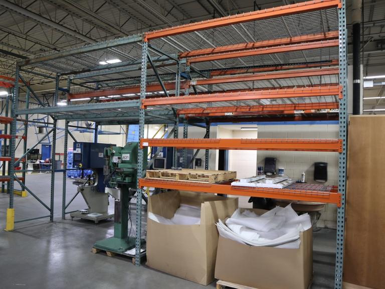 Pallet Racking (2) Back-to-Back Bays: (6) 12'H x 42" Uprights, Teardrop Style, (7) 9' Shelves, (4) 134" Shelves, Wire Decking - NO CONTENTS