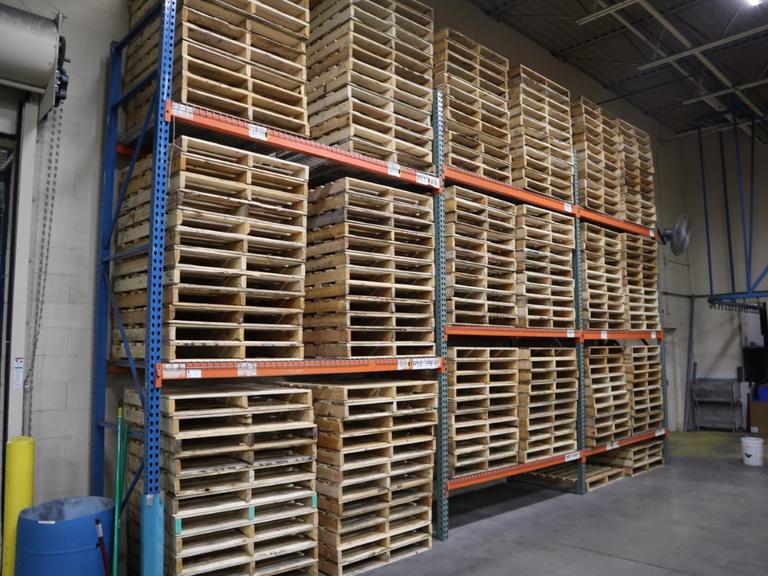 Pallet Racking: (4) 14'H x 42" Uprights, Teardrop Style, (2) 9' Shelves, (6) 8' Shelves, Wire Decking - NO CONTENTS