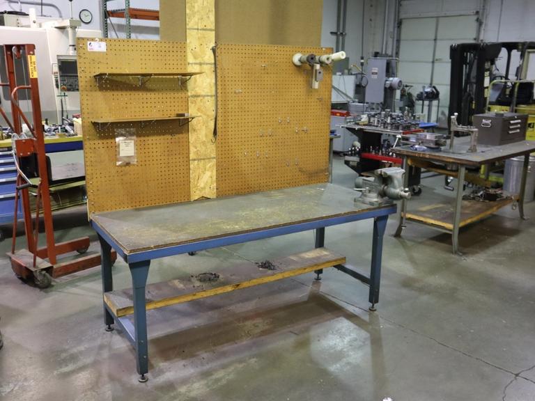 Workbench with Wilton 6.5" Bench Vise, Pegboard, Lower Shelf
