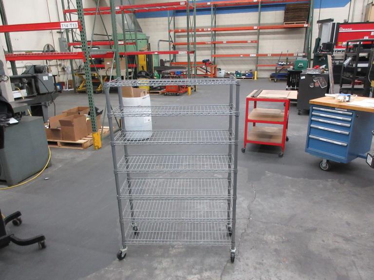 Rolling Adjustable Wire Shelving Unit, 7 Shelfs