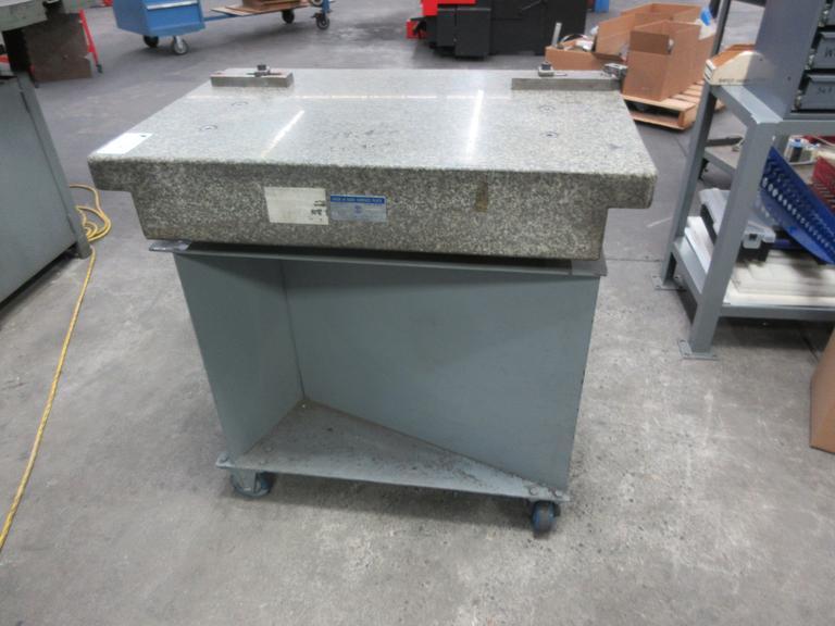 Rock of Ages Granite Surface Plate T-Lipped on Table with Wheels