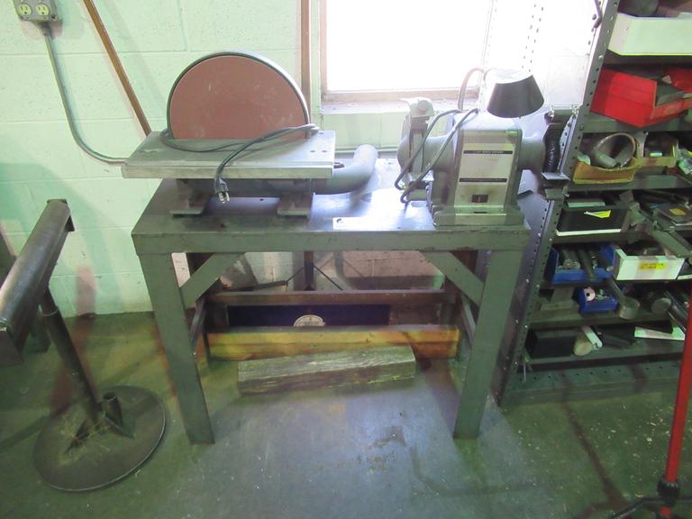 Sanding & Grinding Station with Table Mounted 6" Double End Grinder and 12" Disc Grinder