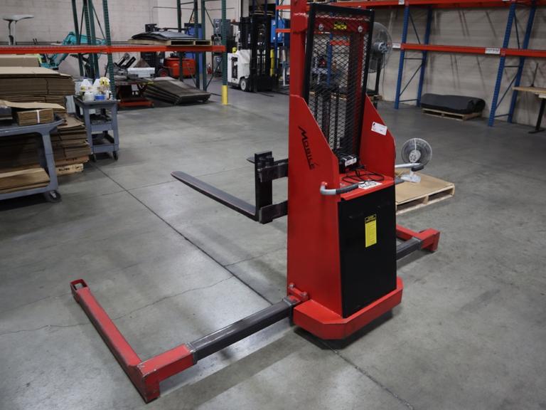 Mobile Pallet Truck B60-CSA Electric Stacker Lift Truck, 1,500 # Cap, 42" Forks, 60" Max Height, 12 Volt Battery, Charger, Extended Outriggers