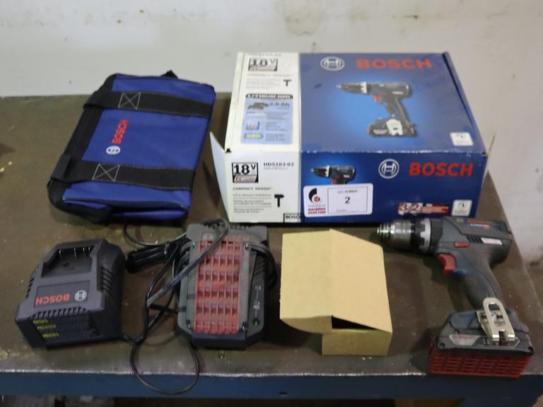 Bosch 1/2" Cordless Hammer Drill, 18V with Case, (3) Batteries, (2) Chargers