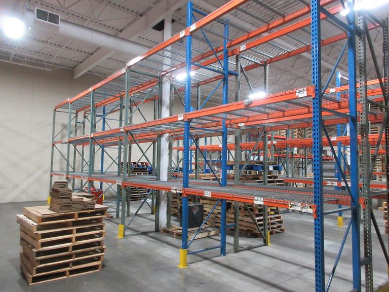Pallet Racking - (2) Back to Back Bays: (9) 14'H x 42" (3) 16'H x 42" Uprights, Teardrop Style, (30) 8' Shelves, Wire Decking- *NO CONTENTS*