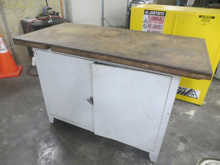 Work Bench with 2-Door Cabinet Base and Wood Top