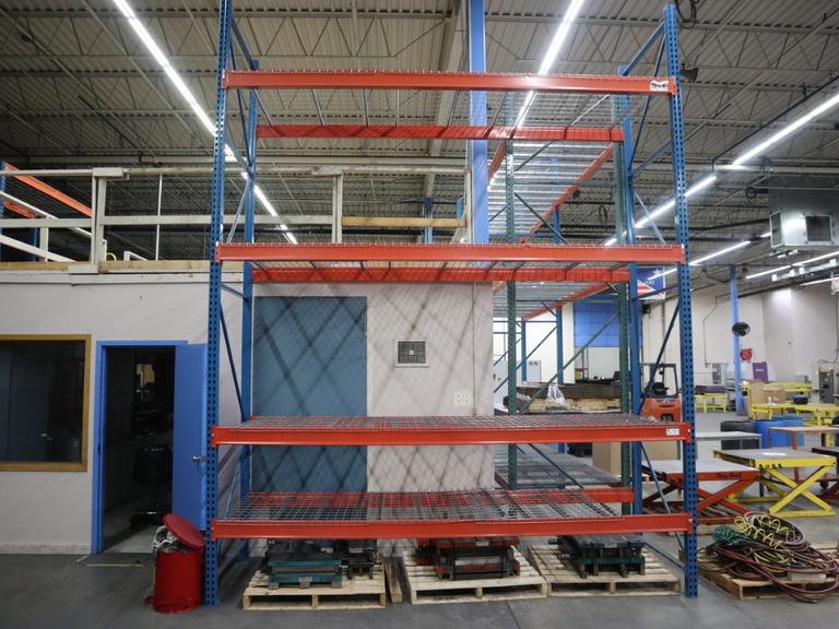 Pallet Racking: (2) 16' H x 48" W Uprights, Tear-Drop Style, (4) 12' Shelves, Wire Decking - NO CONTENTS