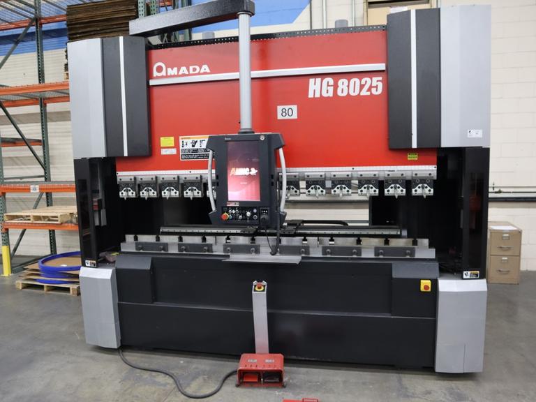 Amada HG 8025 CNC Hydraulic Press Brake, 88 Ton x 102.4", AMNC 3i Controls, Down-Acting, Curtains -New 2016