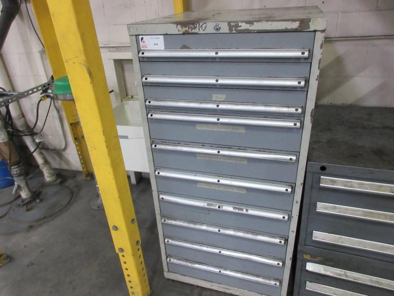 Metal Storage Cabinet with 10 Drawers with Pemserter Tooling and Assorted Cutting Tools