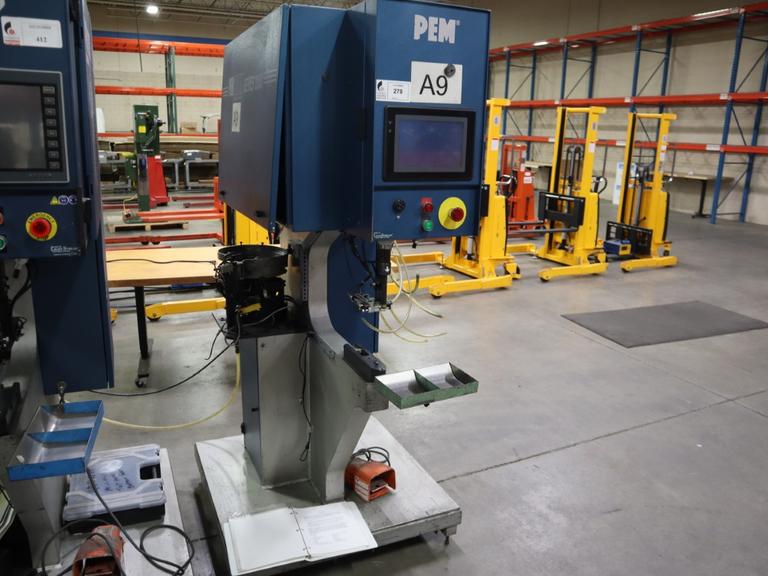 PEM Series 2000 Fastener Installation Press, 8 Ton Max Force, 24" Throat, Touch Screen Control, Vibratory Feeder Bowl, Tooling, Remote Foot Trip