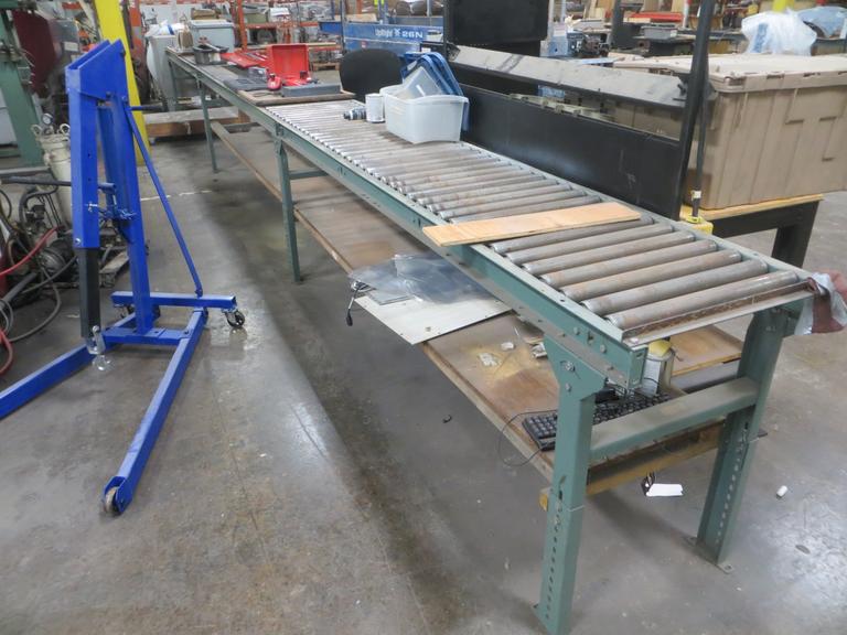 Hytrol Roller Conveyor Tables - (3) 10' Long x 2' Wide, Adjustable Height