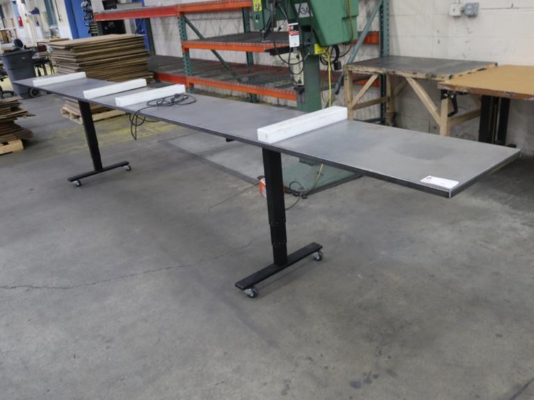 Long Electric Adjustable Height Work Table 18" Top and Work Stops
