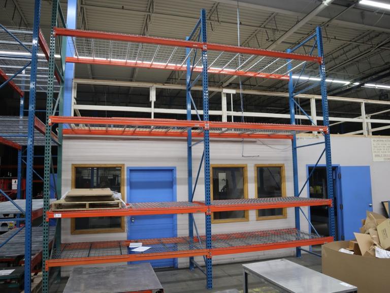 Pallet Racking: (3) 16'H x 48" Uprights, Tear-Drop Style, (8) 8' SHelves, Wire Decking