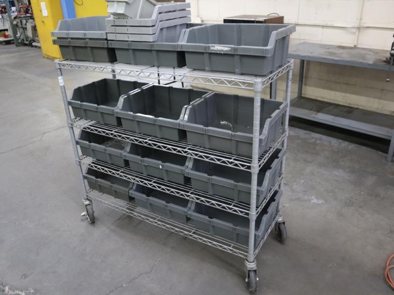 Safco Wire Rack Cart with 4 Shelves and  Plastic Bins