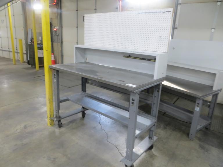 Metal Work Bench with 60" x 30" Metal To, Portable on Casters
