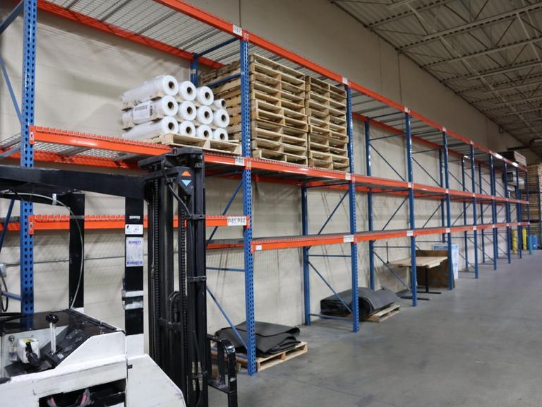 Pallet Racking: (10) 14'H x 42" Uprights, Teardrop Style, (27) 8' Shelves, Wire Decking - NO CONTENTS