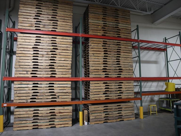 Pallet Racking: (4) 16'H x 48" Uprights, Tear-Drop Style, (9) 10' Shelves, Wire Decking - NO CONTENTS