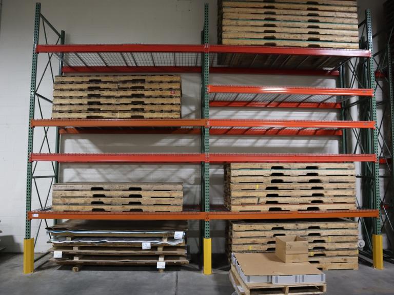 Pallet Racking: (3) 16'H x 48" Uprights, Tear-Drop Style, (9) 10' Shelves, Wire Decking - NO CONTENTS