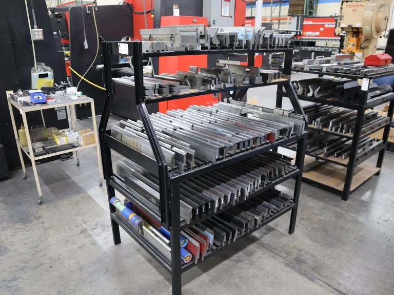Press Brake Dies and Lower Die Holders for Amada Press Brakes on Welded Steel Shelving