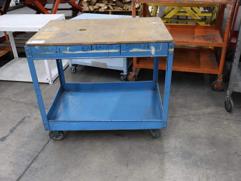 Rolling Sheet Metal Shop Cart with Particle Board Top