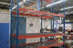 Pallet Racking: (2) 16' H x 48" W Uprights, Tear-Drop Style, (4) 12' Shelves, Wire Decking - NO CONTENTS