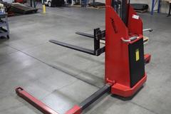 Mobile Pallet Truck B60-CSA Electric Stacker Lift Truck, 1,500 # Cap, 42" Forks, 60" Max Height, 12 Volt Battery, Charger, Extended Outriggers