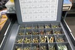 Metal Organizer on Steel Shelf with Contents: Metric / Standard Nuts, Bolts, Screws, Washers 