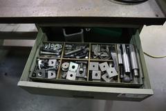 Metal Workbench, Maple Top, 2-Drawers, Upper and Lower Shelves, Power Outlet