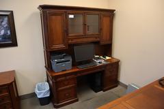 Office Desk, Credenza, Book Case, Lateral File Cabinet Table  (3) Pieces - NO CONTENTS