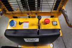 Uline H-2651 Electric Straddle Stacker Lift, 2,200# Cap, 63" Max Height, 50" Between Outriggers, 12 Volt Battery with Charger, 42" Forks