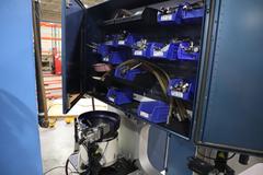 PEM Series 2000 Fastener Installation Press, 8 Ton Max Force, 24" Throat, Touch Screen Control, Vibratory Feeder Bowl, Tooling, Remote Foot Trip