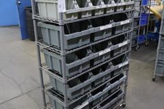 Rolling Wire Rack, (7) Shelves with Plastic Bins 36"x14"x55"