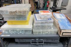 Metal Organizer on Steel Shelf with Contents: Metric / Standard Nuts, Bolts, Screws, Washers 