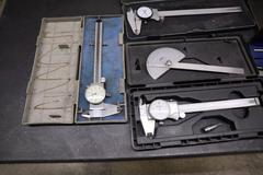 Assorted Inspection Tools, Dial Calipers, Dial Indicator, Depth Micrometer, 1" Micrometer, Bore Micrometer