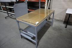Heavy Duty Work Bench with Wood Top and Glass Surface, Lower Shelf