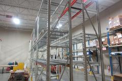 Pallet Racking Back to Back, Tab and Slot Style (12) 14'x32" Uprights, (30) 8' Shelves with Wire Decking, *No Contents*