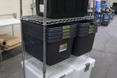 Uline Wire Rack Cart with 4 Shelves and Plastic Totes