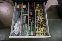 Lista Cabinet Base Work Bench, Maple Top, Portable on Caster, (10) Drawer, Upper Shelf - With Cutting Tool Contents