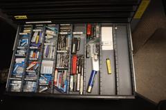 Huot 8 Drawer Tool Cabinet with Contents: Carbide End Mills, HSS End Mills, Lathe Turning Tools and More