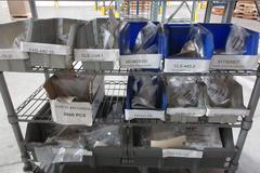 Rolling Wire Shelf with Contents of Assorted Hardware and Fasteners