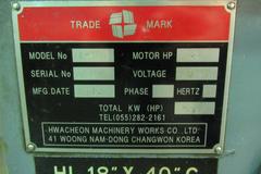 Hwacheon HL460 18/26" x 40" Gap Bed Engine Lathe, Geared Head, 2-Axis DRO, Chucks, Steady Rest, QC Tool Post, Tailstock