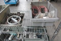Rolling 3 Shelf Wire Racking with Contents, Plastic Bins, Miscellaneous Fittings and Hardware