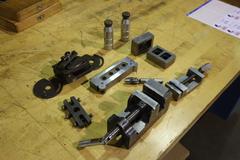 Workholding Assorted Items: (2) Vises, Keyless Drill Chuck, Blocks, Adjustable Work Stands, Sine Bar, and More