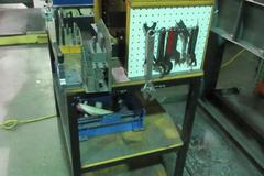 Metal Frame Workbench with Wood Top, (2) Shelves and Contents