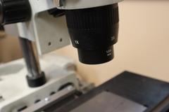 Toolmakers Microscope: AM Stereo 1X-3X  Microscope, w 1.5X Lens and WF 10X/20 Eyepiece Lenses, Scherr Tumico Traveling Stage with Micrometer Hand Travels